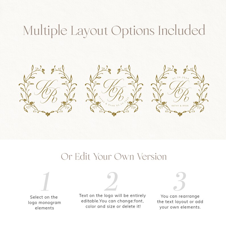 Editable Floral Wreath Logo Template, Wedding Logo Branding, Premade ...