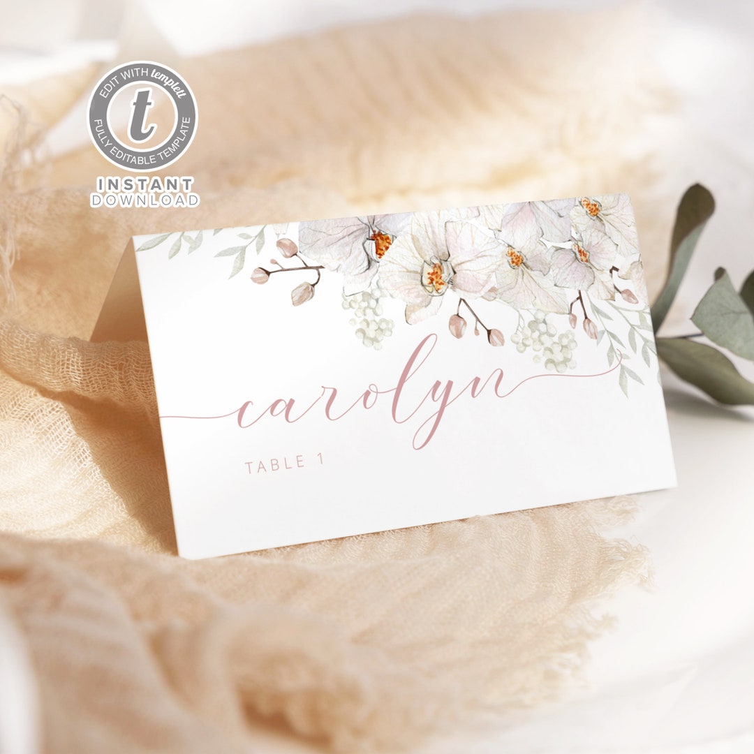 Editable Boho Wedding Place Card Template, Boho Orchid Seating Card ...