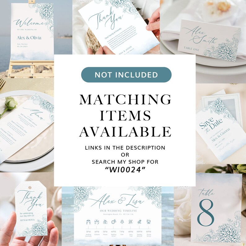 Blue Ocean Wedding Table Number Card Template, Editable Coastal Printable Table Card ,Blue Sea Ocean Table Number WI0024 image 7