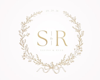 Floral Wedding Logo Template: Editable Monogram Design (Digital Download)