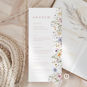 Wildblumen Hochzeitsmenü Vorlage: Boho Blumendesign (Printable)