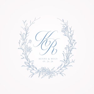 Wildflower Wedding Logo Design: Floral Crest, Monogram (DIY Template)