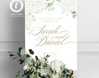 Hydrangeas Wedding Welcome Sign: Greenery Floral Template (Digital Download)