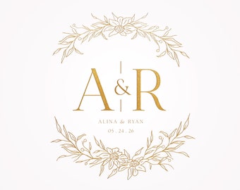 Floral Wreath Wedding Logo Template: Editable Boutique Emblem