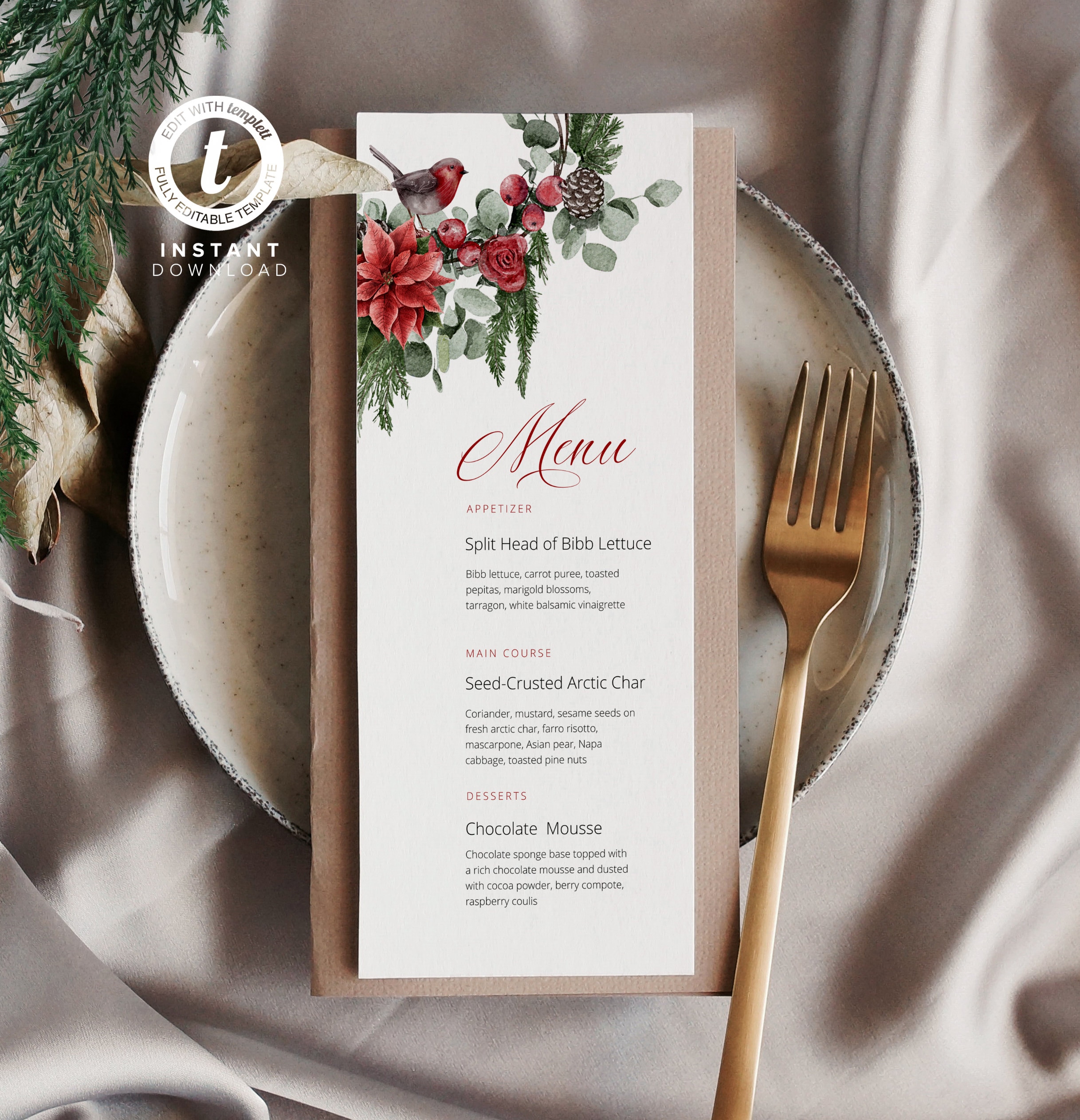 Christmas Party Menu Template, Printable Christmas Menu, Holiday Party ...