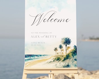 Beach Wedding Welcome Sign Template: Coastal Ocean Design (Printable)