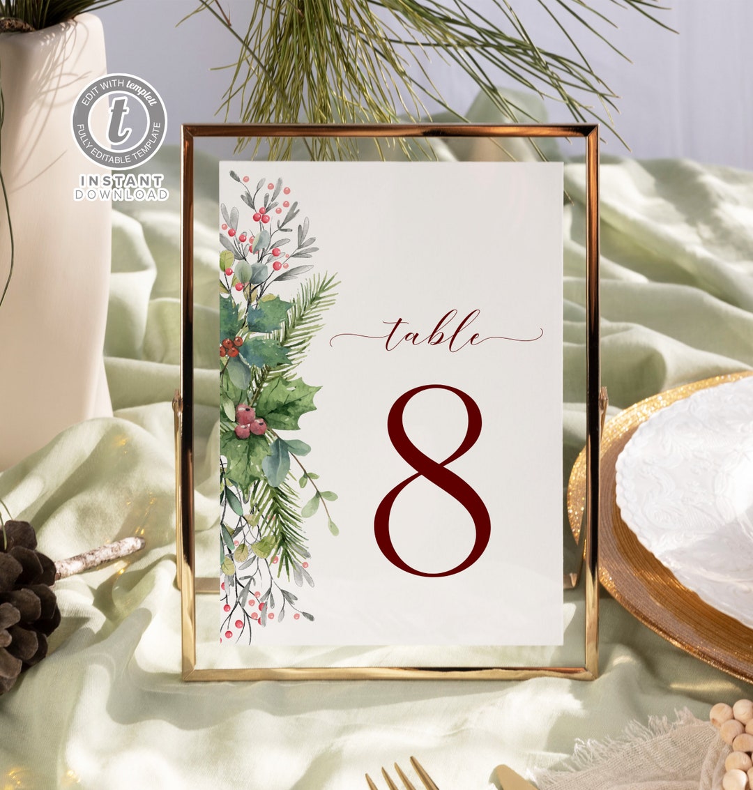 Editable Christmas Table Numbers Template, Holiday Table Numbers