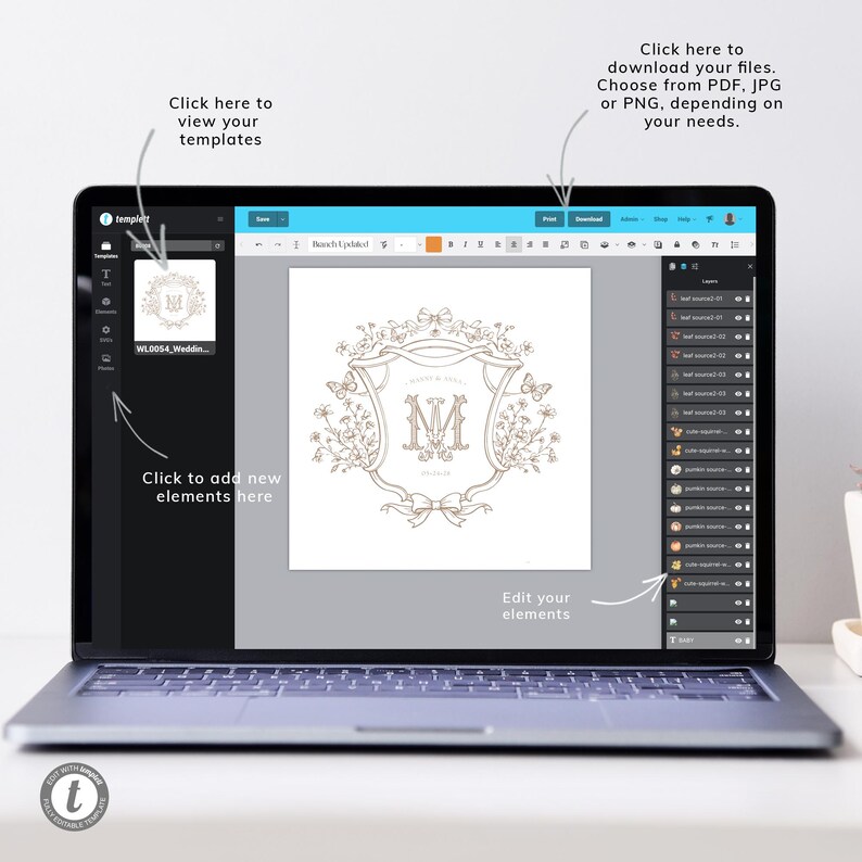 Vintage Logo Design Floral Crest,wedding Monogram Wedding Invitation ...