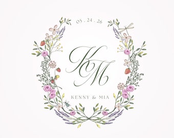 Editable Floral Wreath Logo Template,Wedding Logo Branding,Victorian Style Logo Design for Small Business,Initial Logo,Emblem,Logo Monogram.