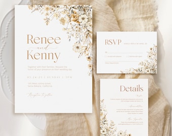 Fall Wildflower Wedding Invitation Suite: Boho Printable (Digital Download)