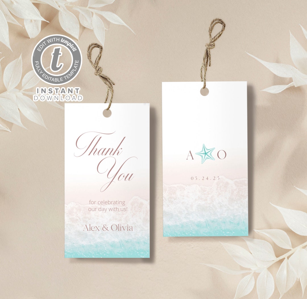 Beach Themed Thank You Gift Tag Template,templett Favor Tag Template ...