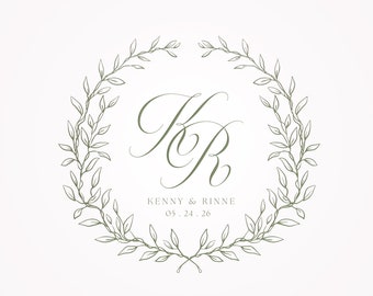 Wedding Logo Design Template,Greenery Wedding Crest,Wedding Branding,Premade Logo for Business,Boutique Logo,Logo Emblem,Logo Monogram