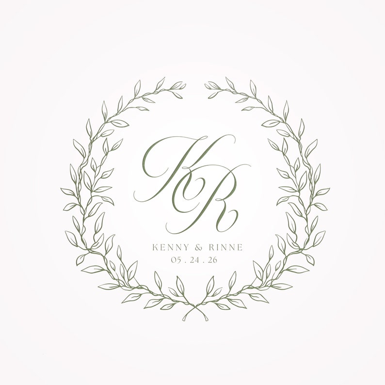 Wedding Logo Design Template,greenery Wedding Crest,wedding Branding ...