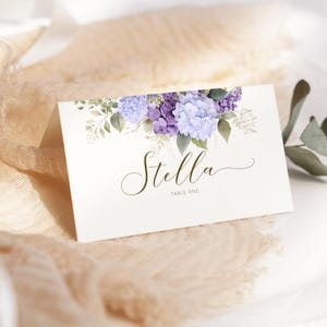Purple Hydrangea Wedding Place Card Template, Boho Floral Seating Chart (Digital Download)
