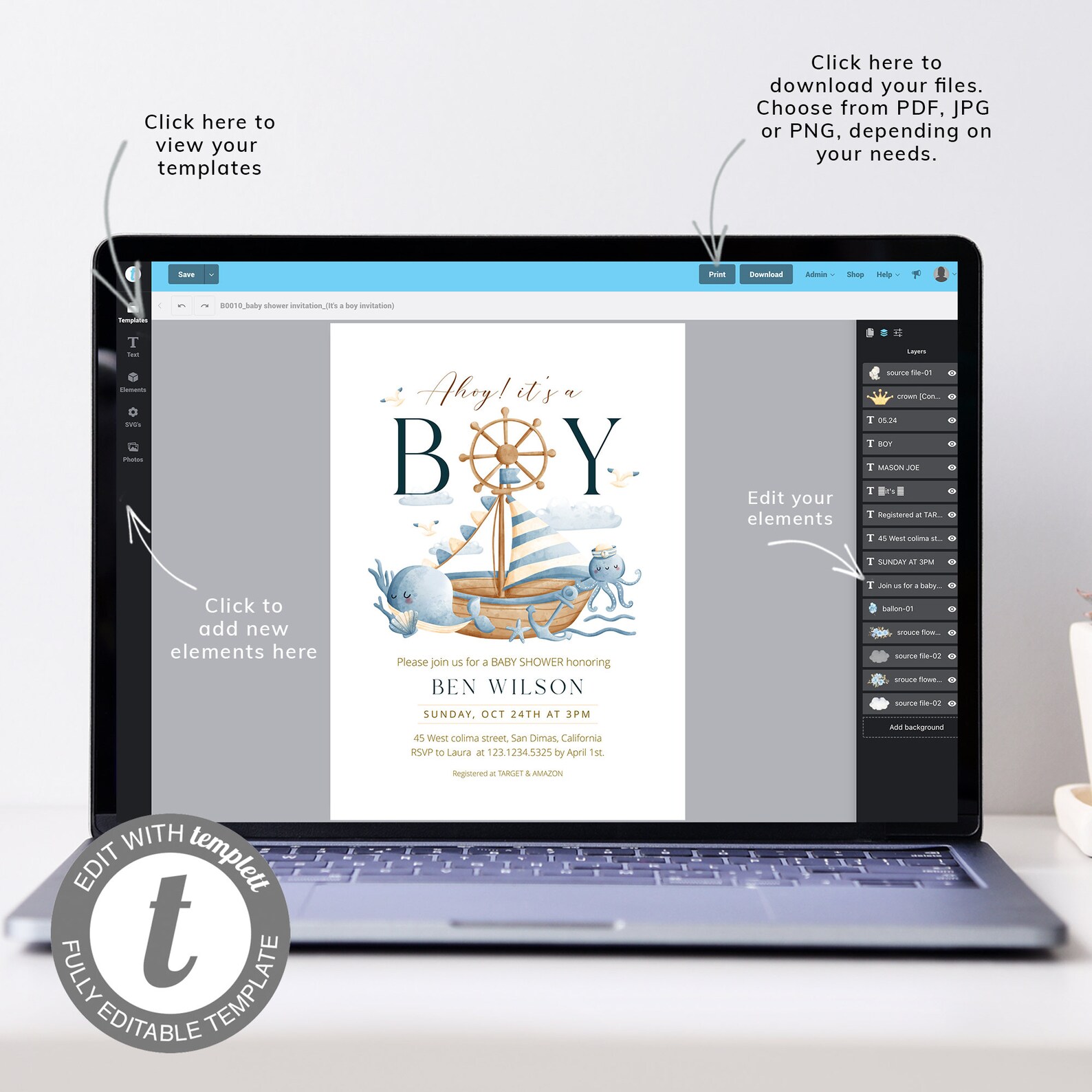 Ahoy Baby Shower Invitation, Ahoy Its a Boy Baby Invite, Nautical Cutie ...