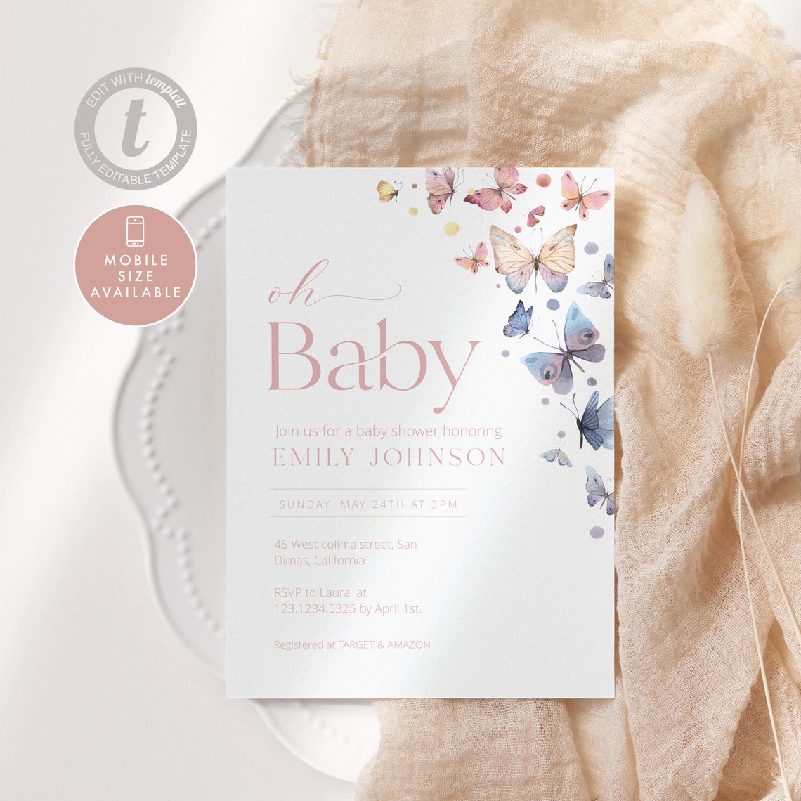 Butterflies Baby Shower Invitation Template baby Girls Etsy