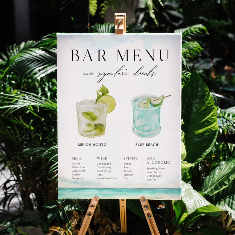 Beach Bar Menu Template, Editable Summer Drink Menu Template, Printable