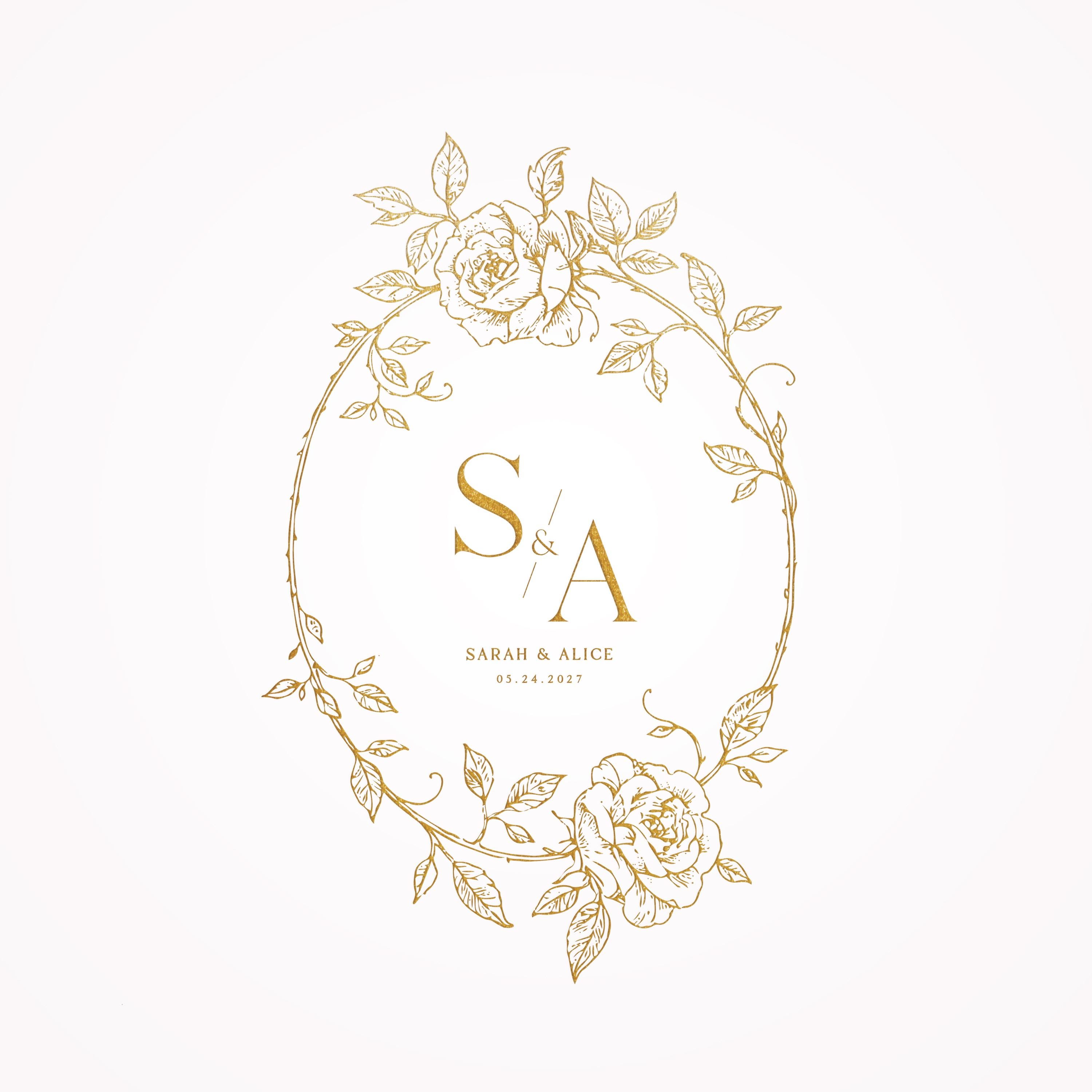 Rose Floral Wedding Logo Template, Wedding Monogram: Editable Monogram ...