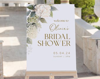 Hydrangeas Bridal Shower Welcome Sign Template,White Hydrangeas Wedding Sign Printable,White Hydrangea Sign,White Flower Welcome SIgn WI0062