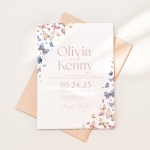 Butterflies Wedding Invitation Template, Boho Wedding Invite, Boho Butterfly Bridal Shower, Editable Butterflies Wedding Invitation_WI0049