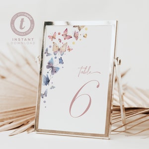 Butterfly Table Number Card Template, Printable Table Number, Editable butterfly Table Card,Party Table CardEditable Template,  WI0049