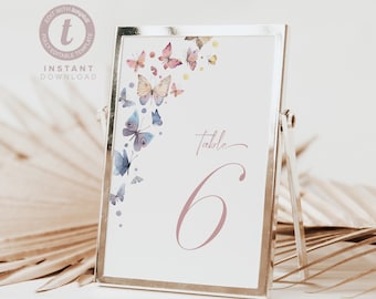 Butterfly Table Number Card Template: Elegant Wedding Decor (Digital Download)