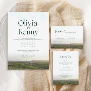 Vineyard Wedding Invitation Set: Winery Destination Invite (Editable Template, Printable, Instant Download)