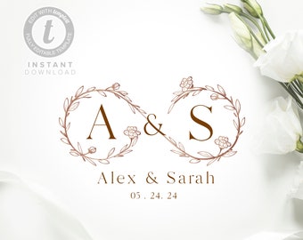 Floral Infinity Wedding Logo Template, Editable  Wedding Logo Template, Wedding Monogram,Wedding Branding, Printable Emblem, Multiple Color