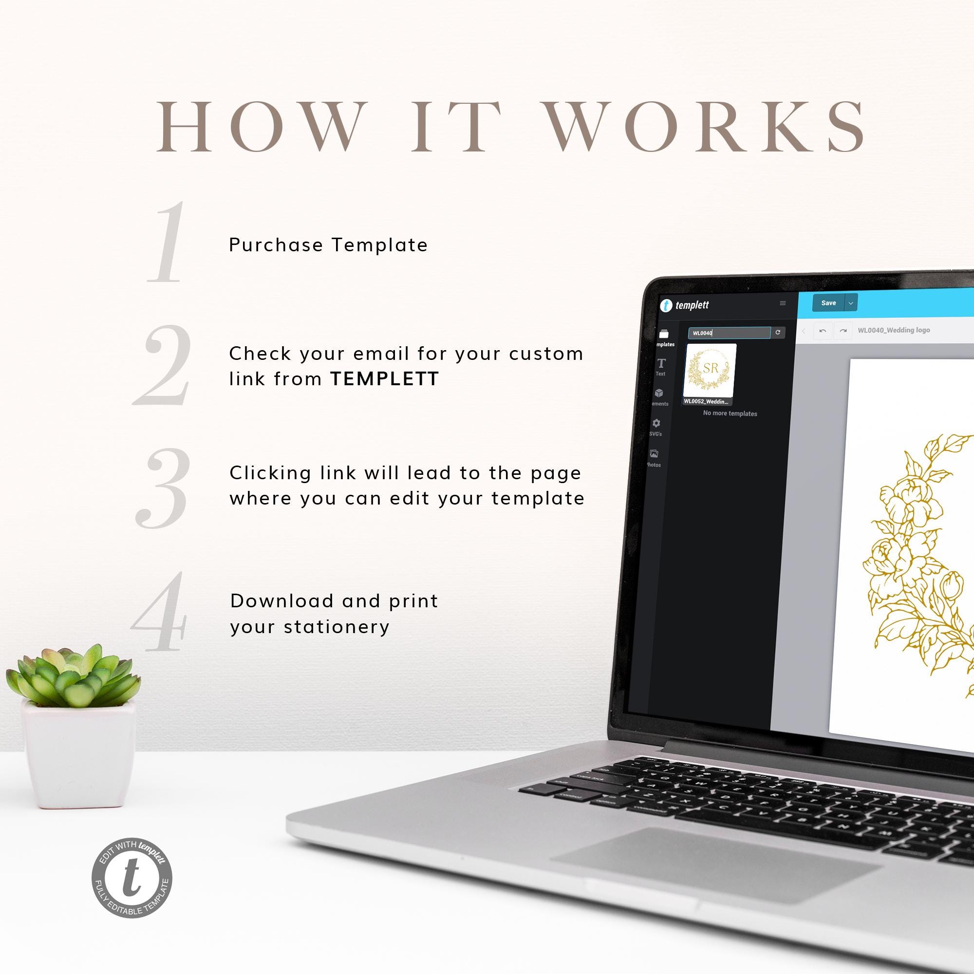 Editable Floral Wedding Logo Template: Custom Monogram Design (digital ...