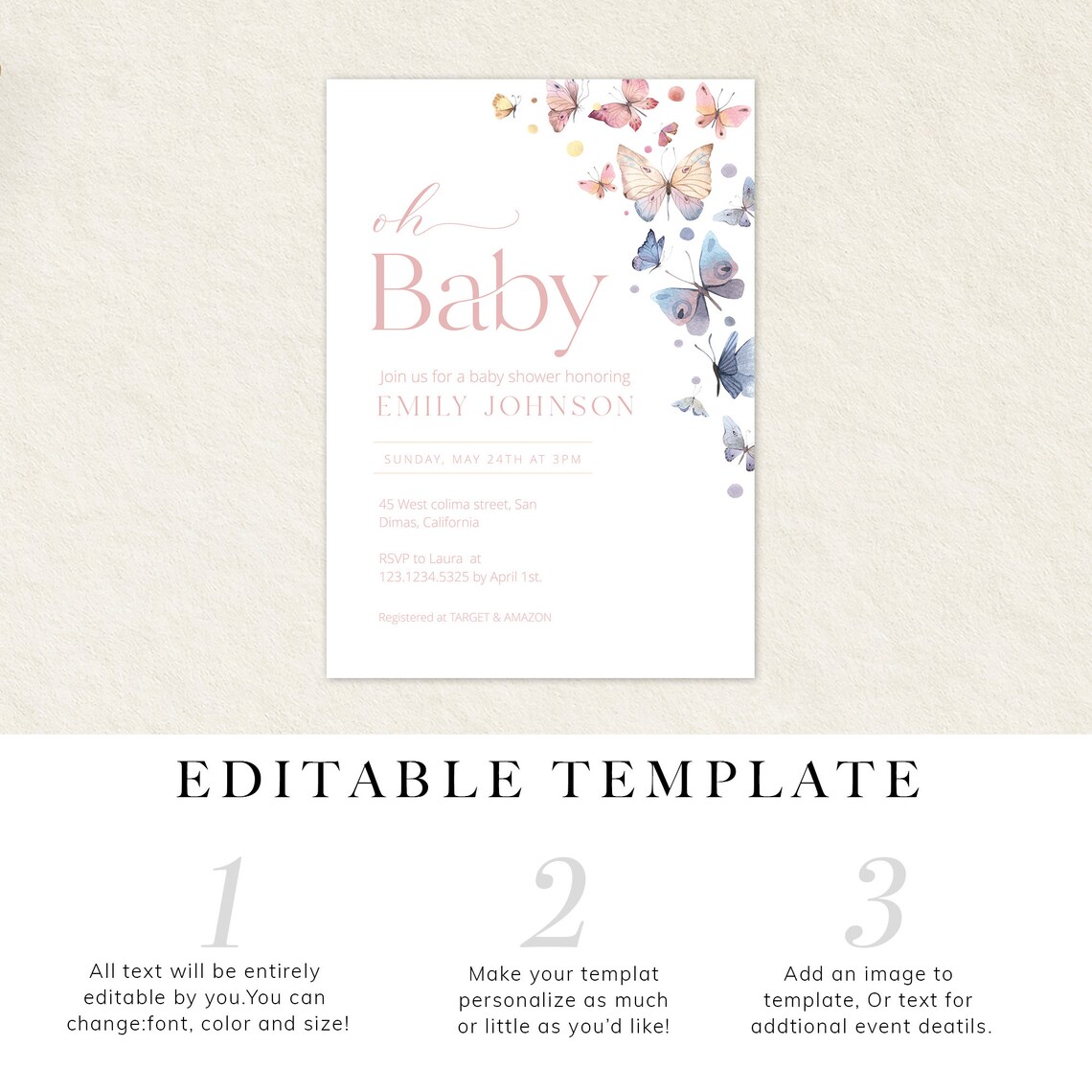 Butterflies Baby Shower Invitation Template baby Girls Etsy