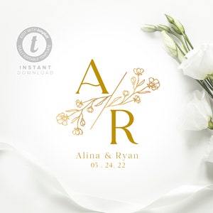 Multiple Color Floral Wedding Logo,Editable Template, Wedding Monogram.,Wedding Branding, Custom Logo, Digital Download, Printable Emblem image 1
