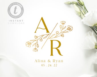 Floral Wedding Monogram Logo: Editable Template (Digital Download)