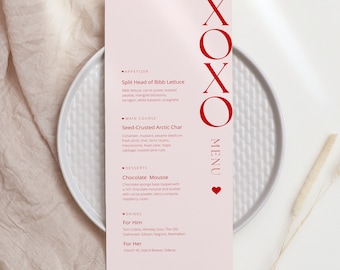 Valentine's Day Menu Template, Galantine's Day Menu, Minimalist Printable Menu ,V-Day Brunch, Dinner Menu, Simple Wedding Menu Card VD02