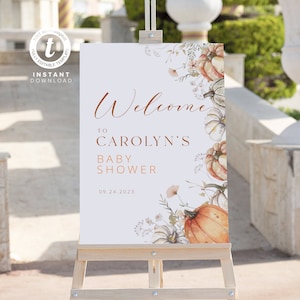 Fall Wildflower Pumpkin Welcome Sign, Baby shower sign,Fall Pumpkin event sign, Fall Wedding Welcome, Editable sign, Printable sign B0009