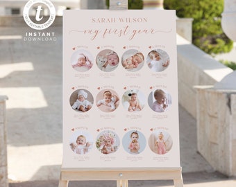 Baby's First Year Photo Collage: 1st Birthday Milestone Sign (Digital Download)