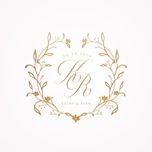 Bearbeitbare Blumenkranz-Logo-Vorlage, Hochzeitslogo-Branding, vorgefertigtes benutzerdefiniertes Logo für kleine Unternehmen, digitaler Download, Logo-Monogramm-Emblem