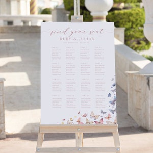 Watercolor Butterflies Wedding Seating Chart Template (Digital Download)