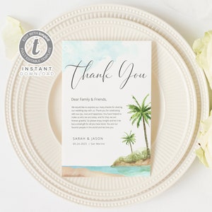Ocean Beach Wedding Thank You Card Template (Digital Download)
