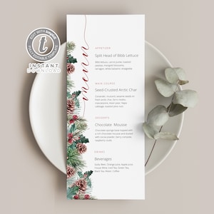 Szablon menu świątecznego, zimowe menu weselne, edytowalne menu świąteczne, menu świąteczne, karta na świąteczny stół Winter005