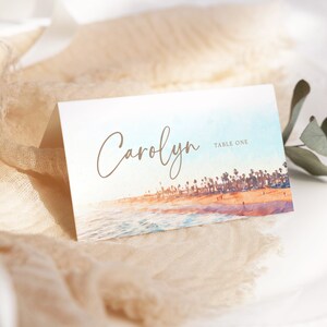 Ocean Beach Wedding Place Card Template,Summer Coastal Beach Card Template,Editable & Printable Seating Card, Party Name Card WI0066