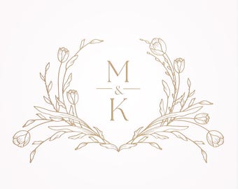 Floral Wedding Logo Template: Editable Monogram Crest (Digital Download)