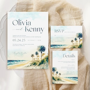 Ocean Beach Palm Tree Hochzeitseinladung Vorlage,Küste Ozean Einladung,Sommerhochzeitseinladung druckbar,Palme Einladung WI0046