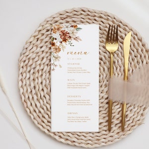 Wildblumen Hochzeitsmenü Vorlage: Boho Herbst Floral (editierbar)