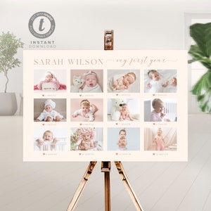 Baby&#39;s First Year Photo Poster Template: Milestone Sign (Digital Download)