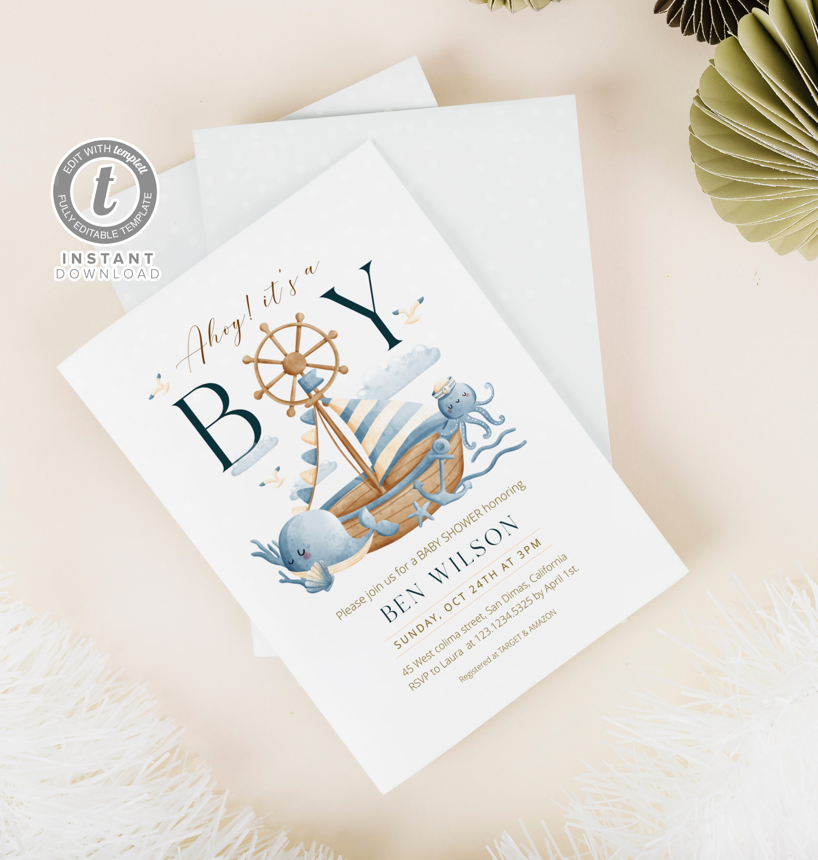 Ahoy Baby Shower Invitation, Ahoy Its a Boy Baby Invite, Nautical Cutie ...