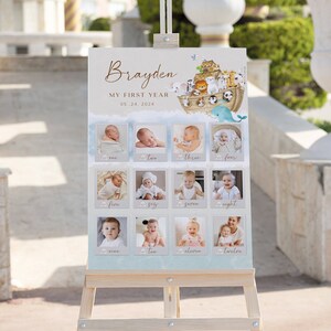 Panneau d'anniversaire important, modèle d'affiche de la première année de bébé, panneau d'étape important pour le 1er anniversaire de bébé, panneau de collage photo 1er anniversaire, arche de Noé