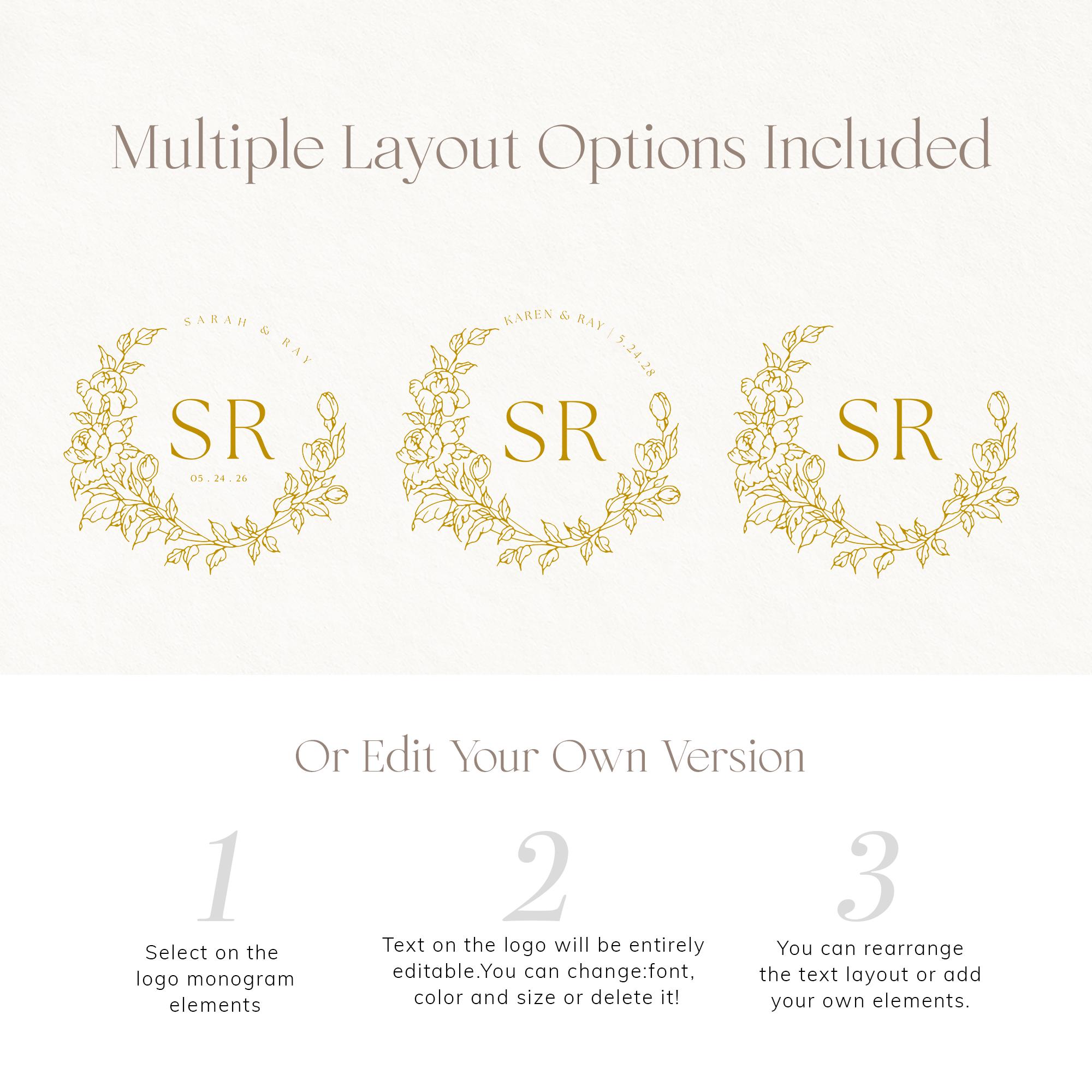 Editable Floral Wedding Logo Template: Custom Monogram Design (digital ...