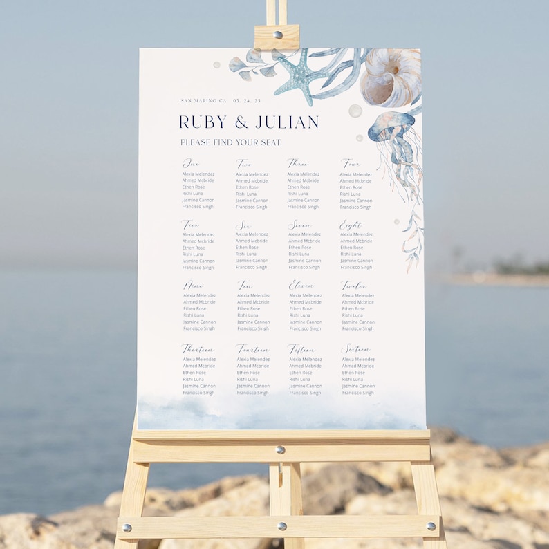 Seat Map Ruby Ocean Wedding Seating Chart Template: Beach Sign (printable Editable ...