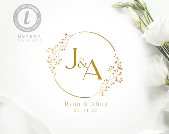 Floral Wedding Logo: Editable Monogram Template (Digital Download)