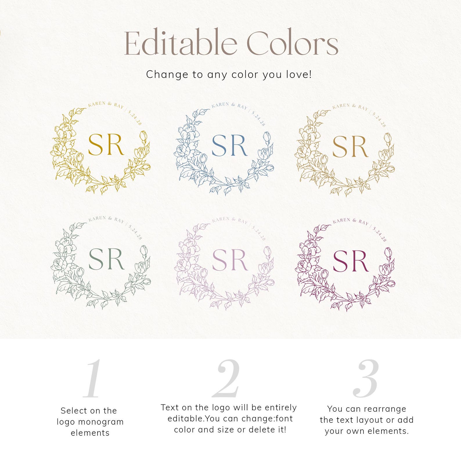 Editable Floral Wedding Logo Template: Custom Monogram Design (digital ...